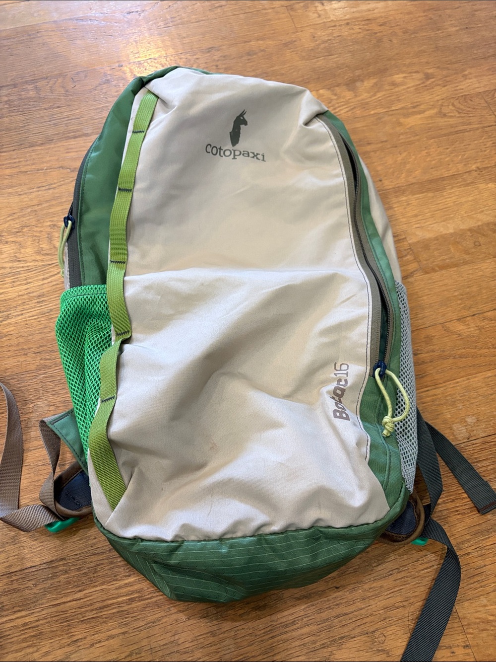 cotopaxi Green and Light Gray Daypack with Lime Accents
